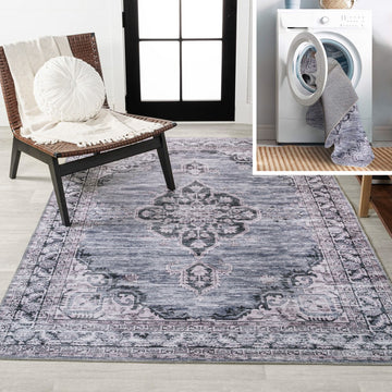 Wincer Chenille Cottage Medallion Machine-washable Area Rug